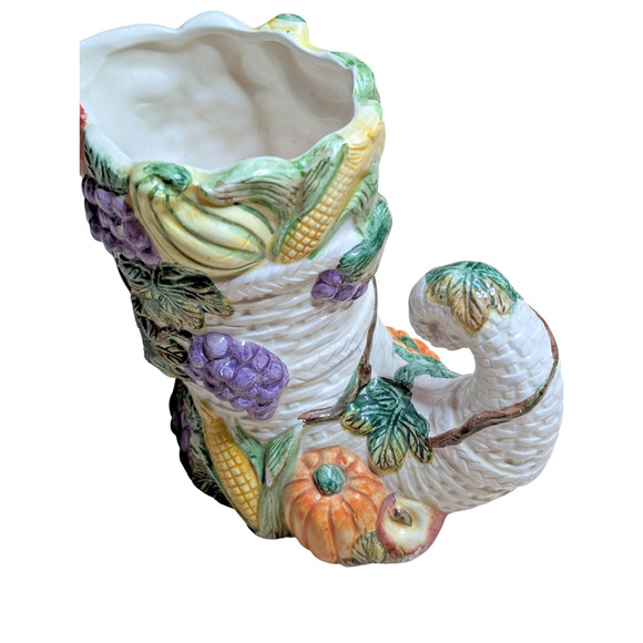 Vintage Omnibus by Fitz and Floyd Cornucopia Vase Fall Harvest 1993 – Ceramic - Picture 6 of 7